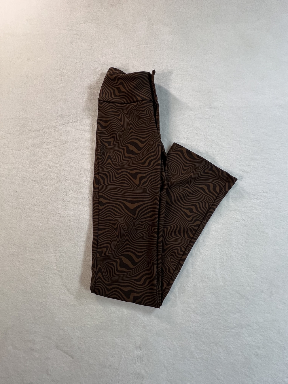HM Divided Brown Swirl Flare Pants High Waisted Psychedelic 70s Style XS